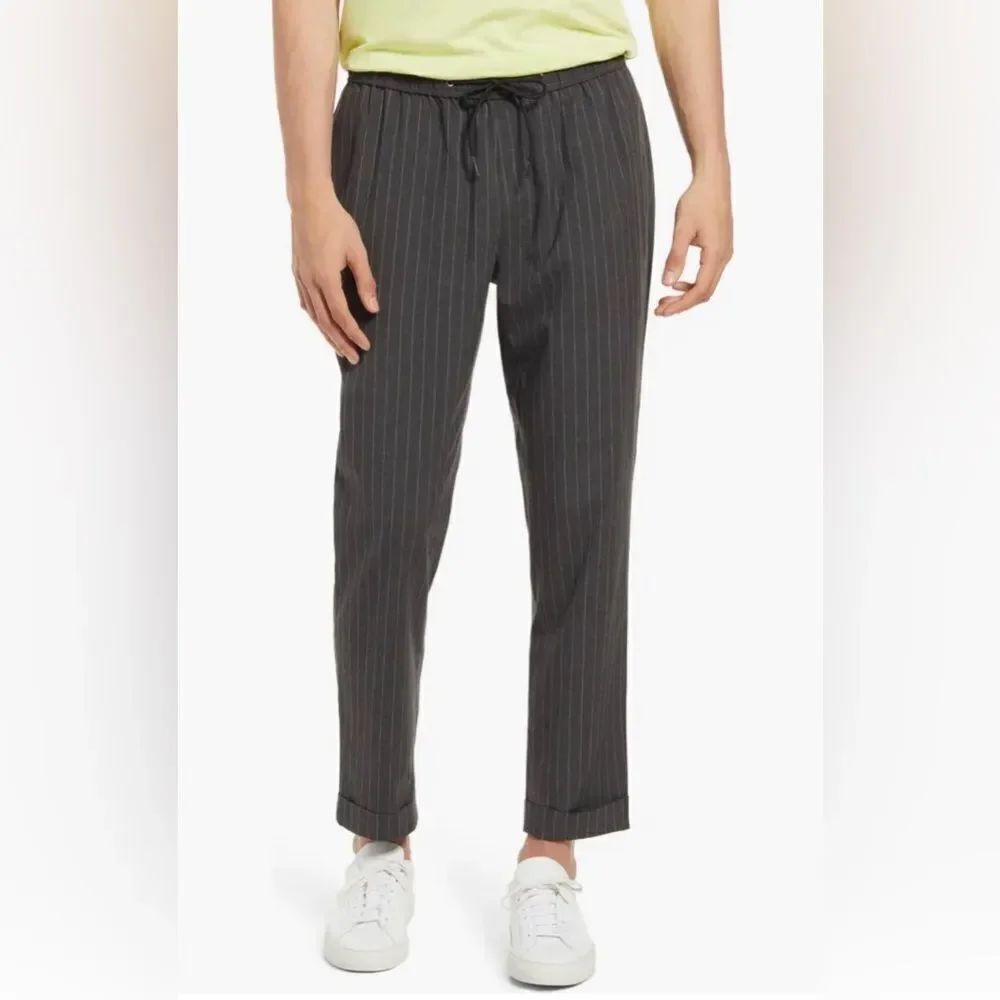 OPEN EDIT Pinstripe Drawstring Pants Size XL Dark Grey  Stripe
